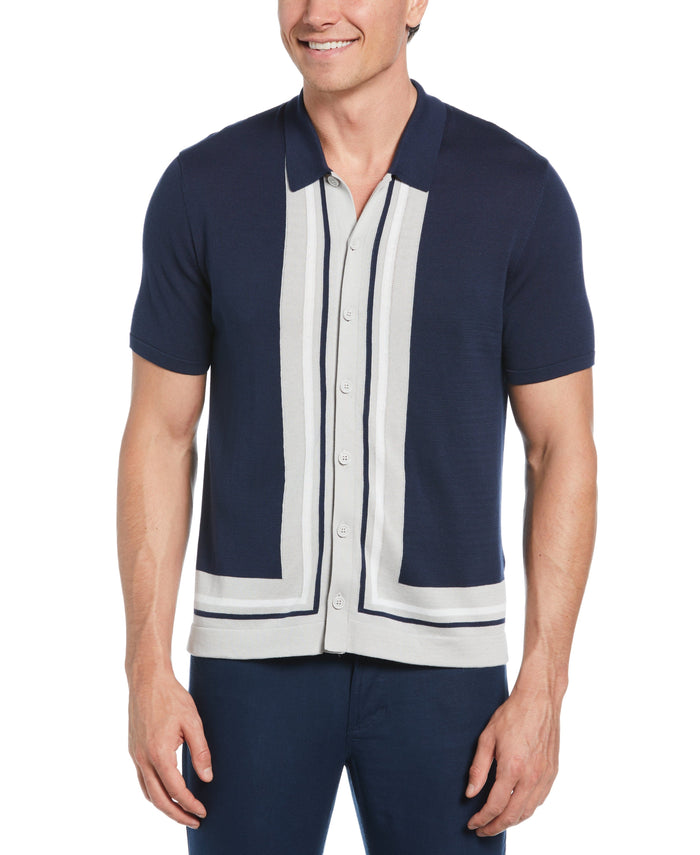 cubavera L-Shape Color Block Knit Sweater Shirt Navy Iris