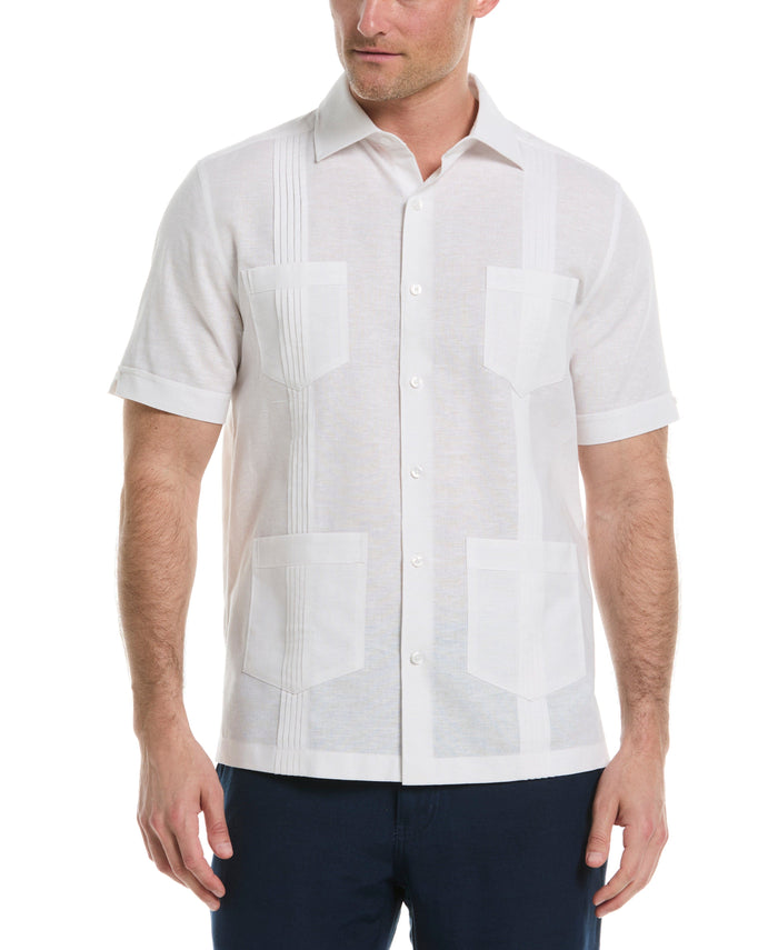 cubavera Linen Blend 4-Pocket Guayabera Shirt Egret