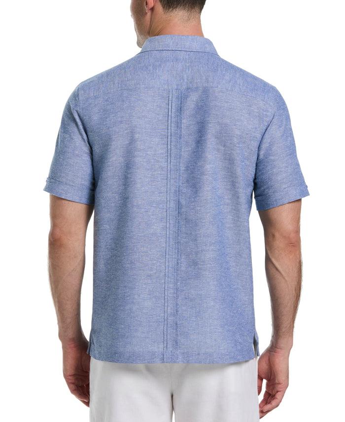 Cubavera Linen Blend 4-Pocket Guayabera Shirt True Blue