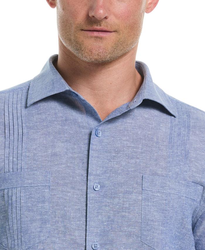 Cubavera Linen Blend 4-Pocket Guayabera Shirt True Blue