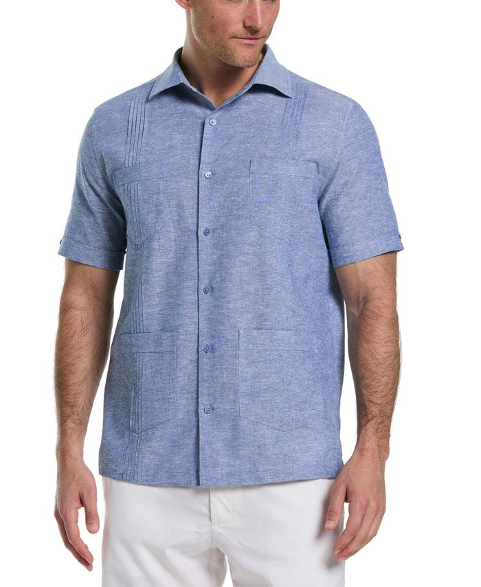 cubavera Linen Blend 4-Pocket Guayabera Shirt True Blue
