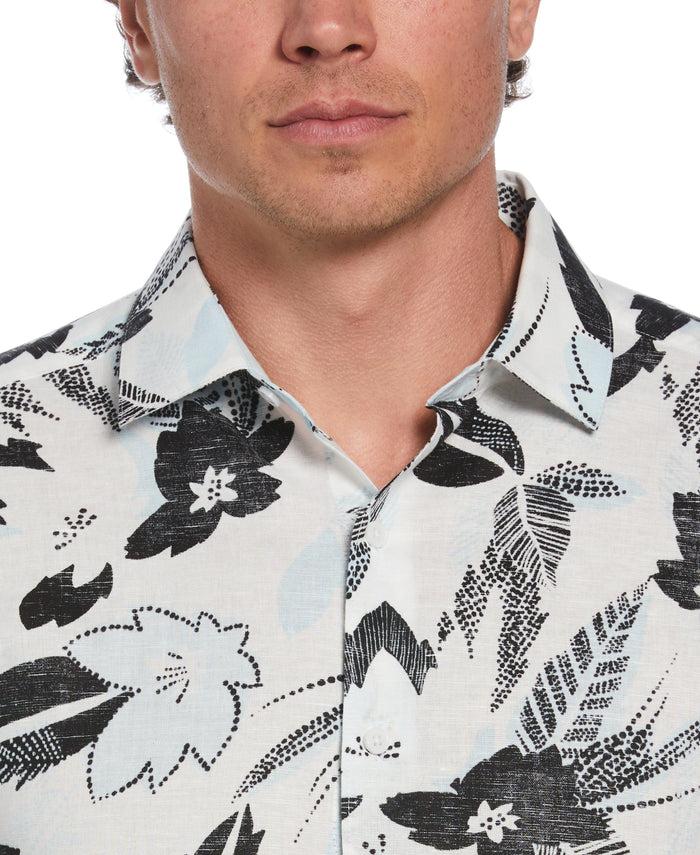 Cubavera Linen Blend Abstract Floral Print Shirt Brilliant White