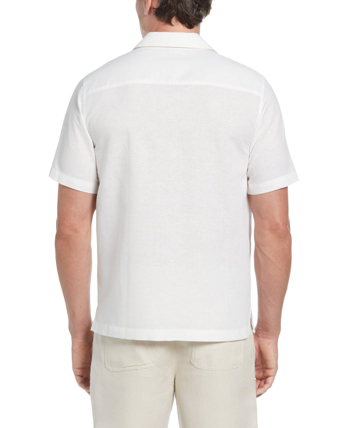 Cubavera Linen-Blend Applique Panel Guayabera Shirt Brilliant White