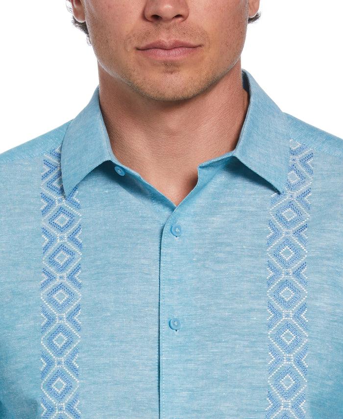 Cubavera Linen Blend Argyle Embroidered Chambray Shirt Barrier Reef