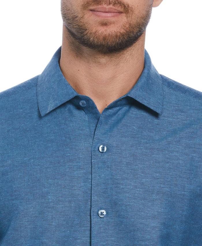 Cubavera Linen Blend Asymmetrical Tropical Leaf Print Shirt Titan