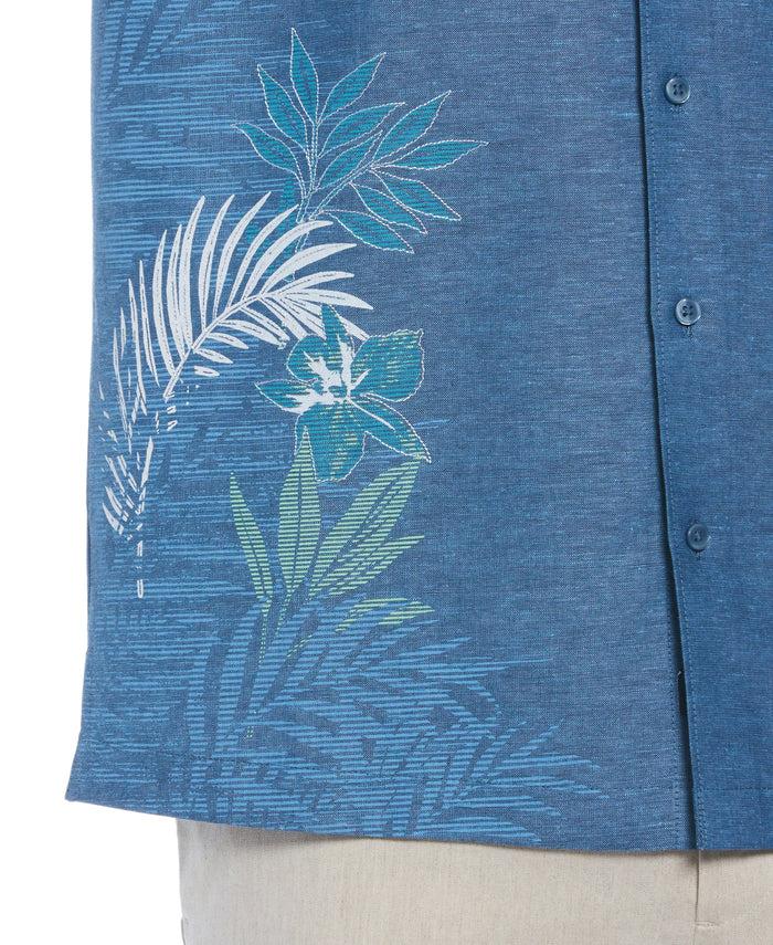 Cubavera Linen Blend Asymmetrical Tropical Leaf Print Shirt Titan