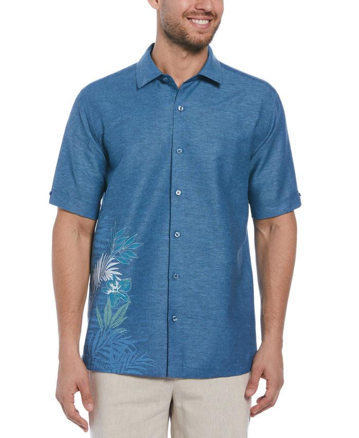 cubavera Linen Blend Asymmetrical Tropical Leaf Print Shirt Titan