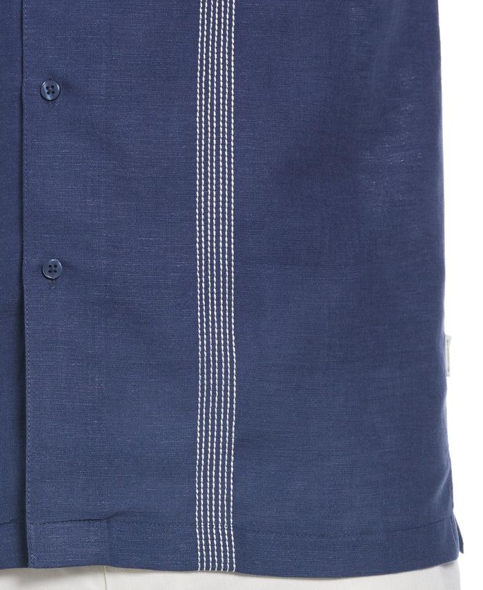 Cubavera Linen Blend Asymmetrical Tropical Print Cuban Collar Shirt Oceana