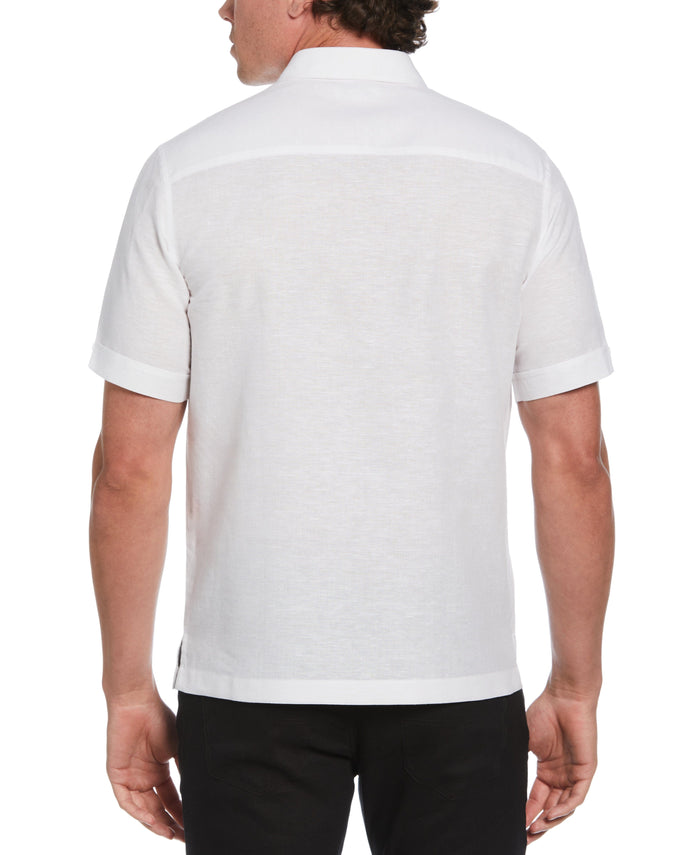 Cubavera Linen Blend Chest Stripe Print Shirt Brilliant White