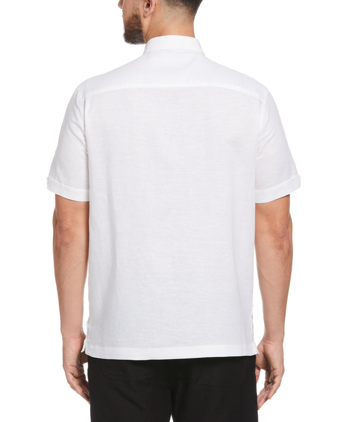 Cubavera Linen Blend Contrast Embroidery Guayabera Shirt Brilliant Wh/Jet Blk