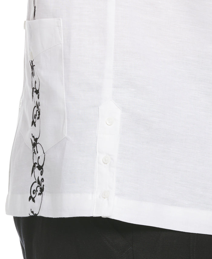 Cubavera Linen Blend Contrast Embroidery Guayabera Shirt Brilliant Wh/Jet Blk