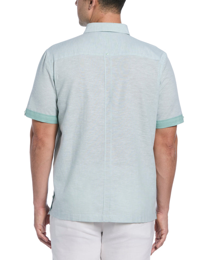 Cubavera Linen Blend Cross Dye Guayabera Shirt Blue Surf