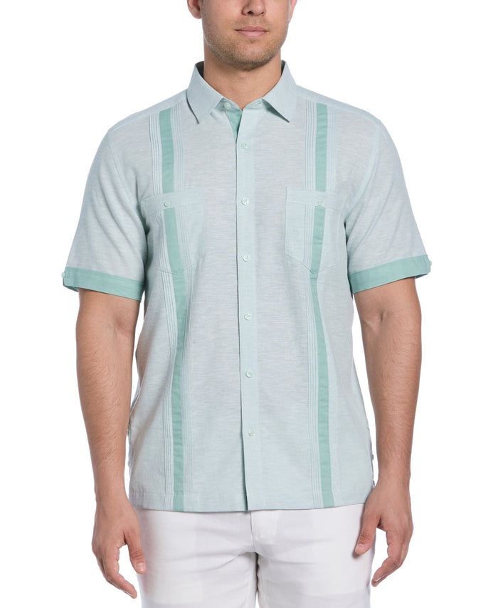 cubavera Linen Blend Cross Dye Guayabera Shirt Blue Surf