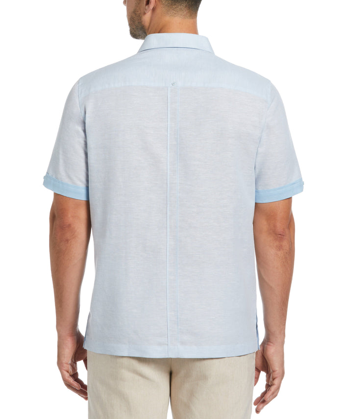 Cubavera Linen Blend Cross Dye Guayabera Shirt Cerulean