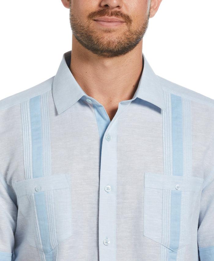 Cubavera Linen Blend Cross Dye Guayabera Shirt Cerulean