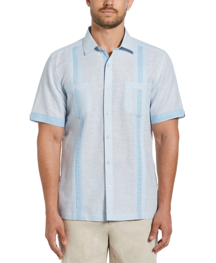 cubavera Linen Blend Cross Dye Guayabera Shirt Cerulean