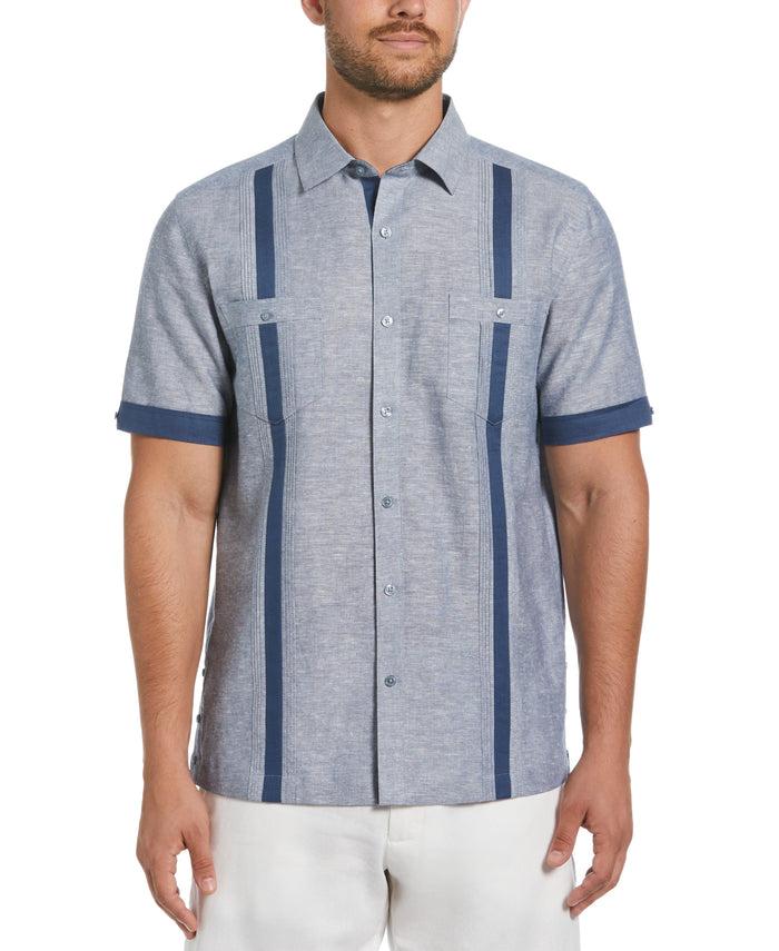 cubavera Linen Blend Cross Dye Guayabera Shirt Ensign Blue