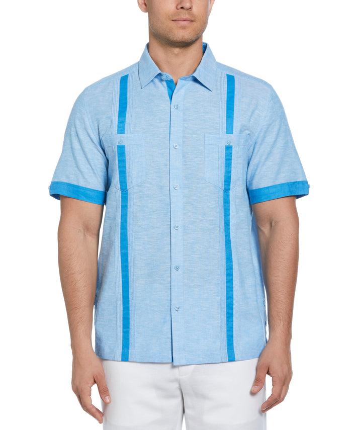 cubavera Linen Blend Cross Dye Guayabera Shirt Malibu Blue