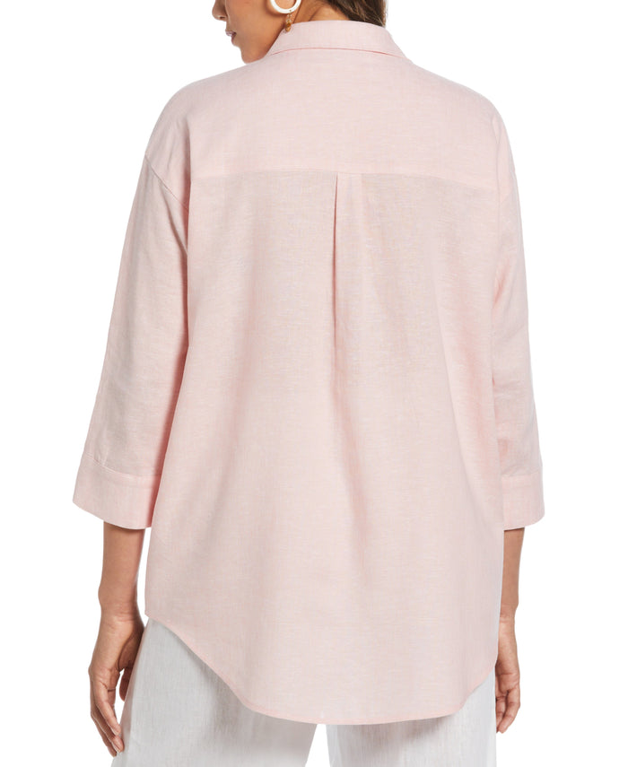 Cubavera Linen Blend Cross-Dyed Popover Shirt Silver Pink