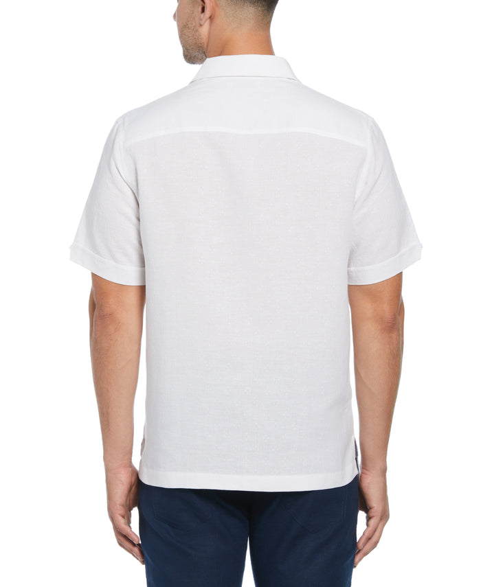 Cubavera Linen Blend Dobby Camp Collar Shirt Brilliant White