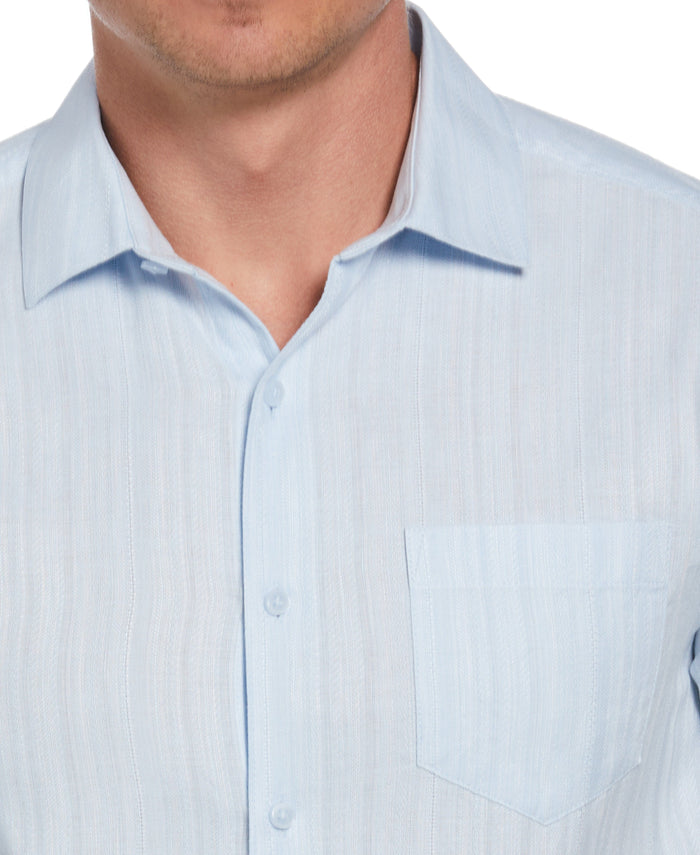 Cubavera Linen Blend Dobby Stripe Print Shirt Nantucket Breeze