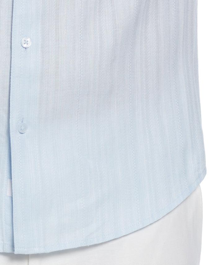 Cubavera Linen Blend Dobby Stripe Print Shirt Nantucket Breeze