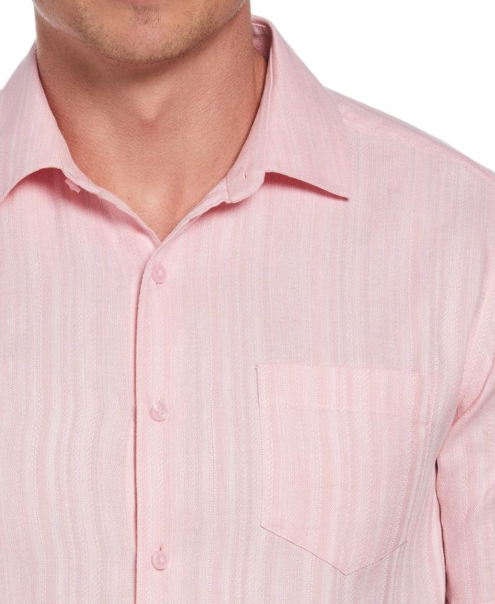 Cubavera Linen Blend Dobby Stripe Print Shirt Pink Dolphin