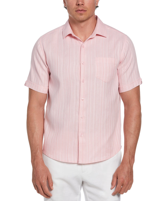cubavera Linen Blend Dobby Stripe Print Shirt Pink Dolphin