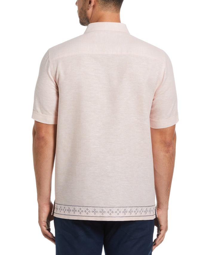Cubavera Linen Blend Embroidered Border Shirt Coral Cloud