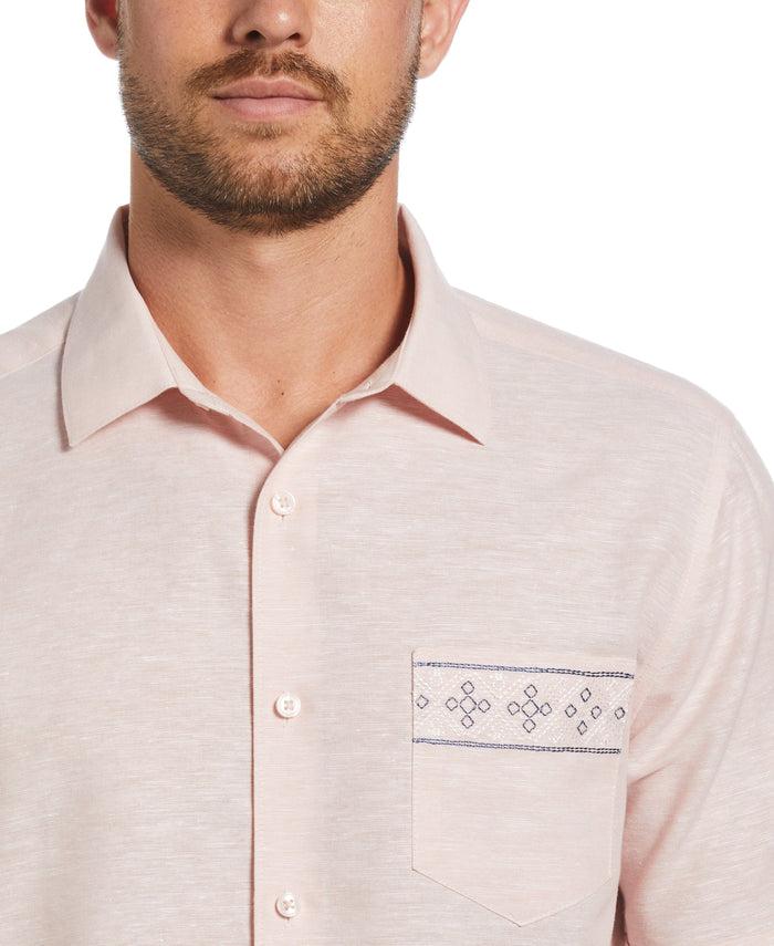 Cubavera Linen Blend Embroidered Border Shirt Coral Cloud