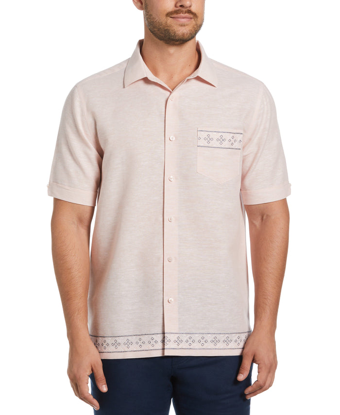 cubavera Linen Blend Embroidered Border Shirt Coral Cloud
