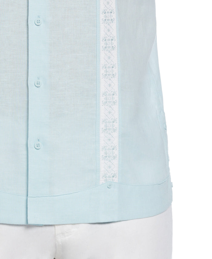 Cubavera Linen Blend Embroidered Panel Guayabera Shirt Blueglow