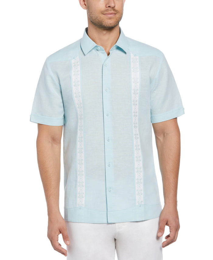 cubavera Linen Blend Embroidered Panel Guayabera Shirt Blueglow