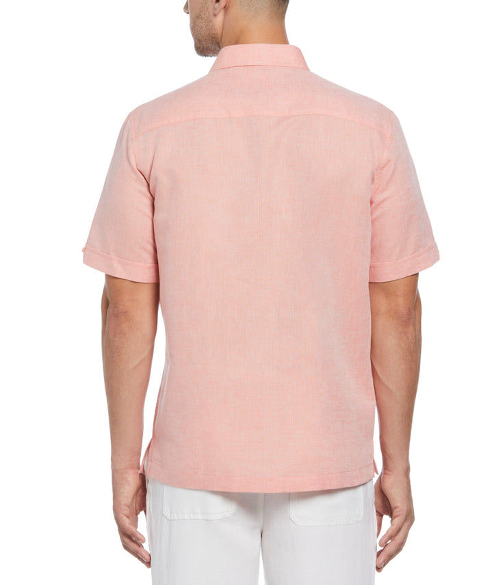 Cubavera Linen Blend Embroidered Panel Guayabera Shirt Coral