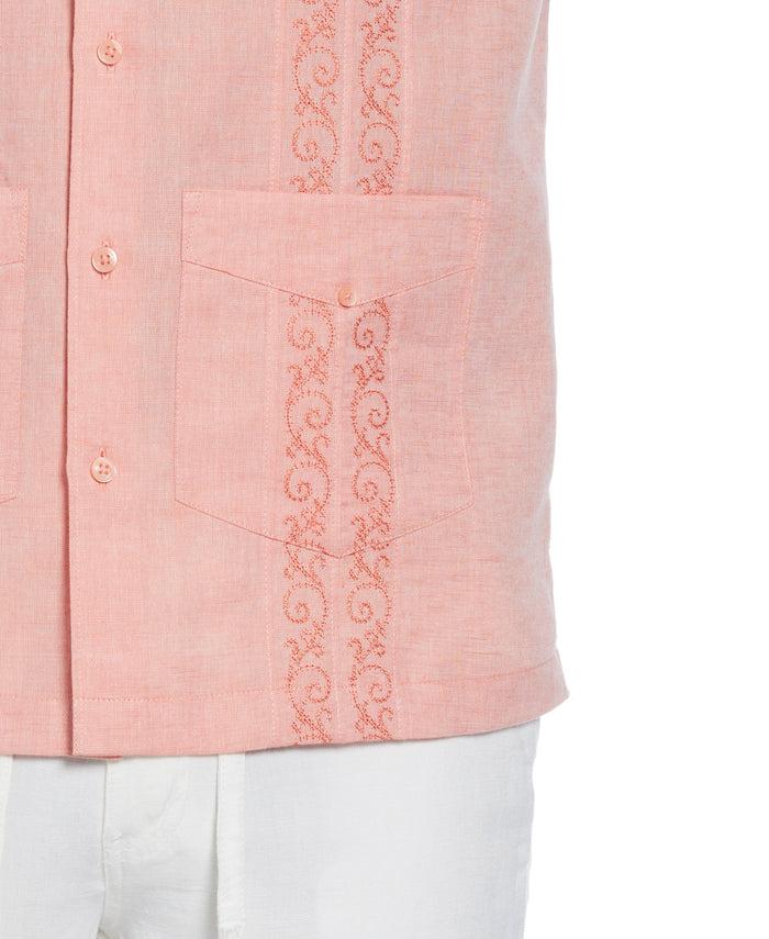 Cubavera Linen Blend Embroidered Panel Guayabera Shirt Coral