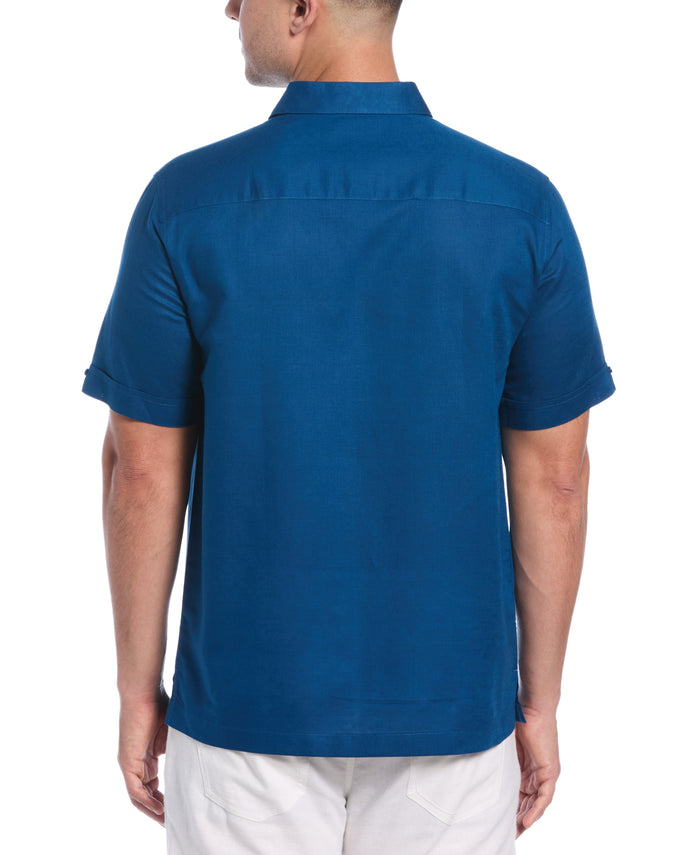 Cubavera Linen Blend Embroidered Panel Shirt Blueberry Pancake