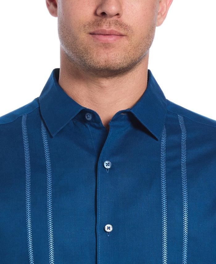 Cubavera Linen Blend Embroidered Panel Shirt Blueberry Pancake