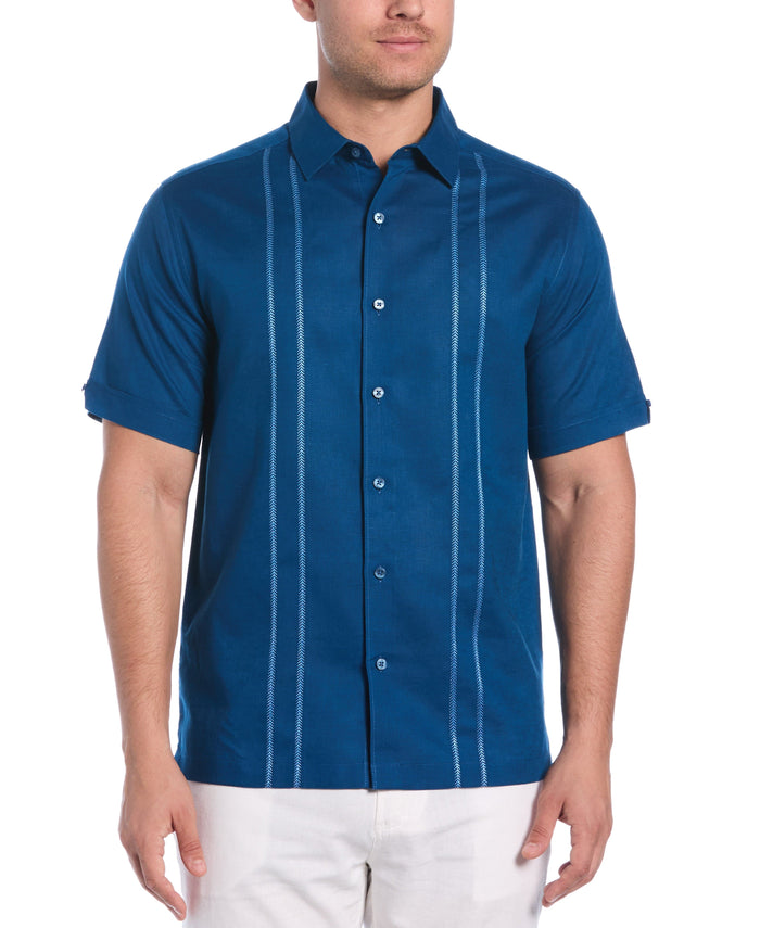 cubavera Linen Blend Embroidered Panel Shirt Blueberry Pancake