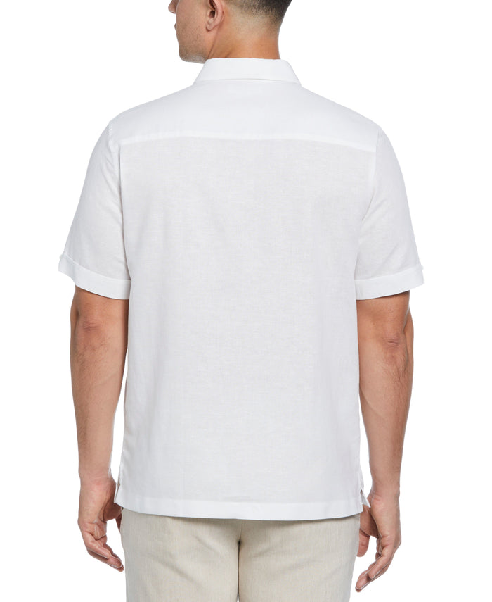 Cubavera Linen Blend Embroidered Panel Shirt Brilliant White