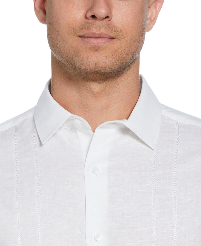 Cubavera Linen Blend Embroidered Panel Shirt Brilliant White