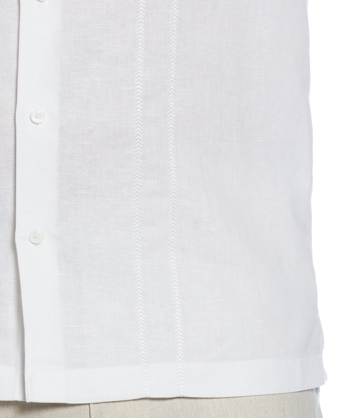Cubavera Linen Blend Embroidered Panel Shirt Brilliant White