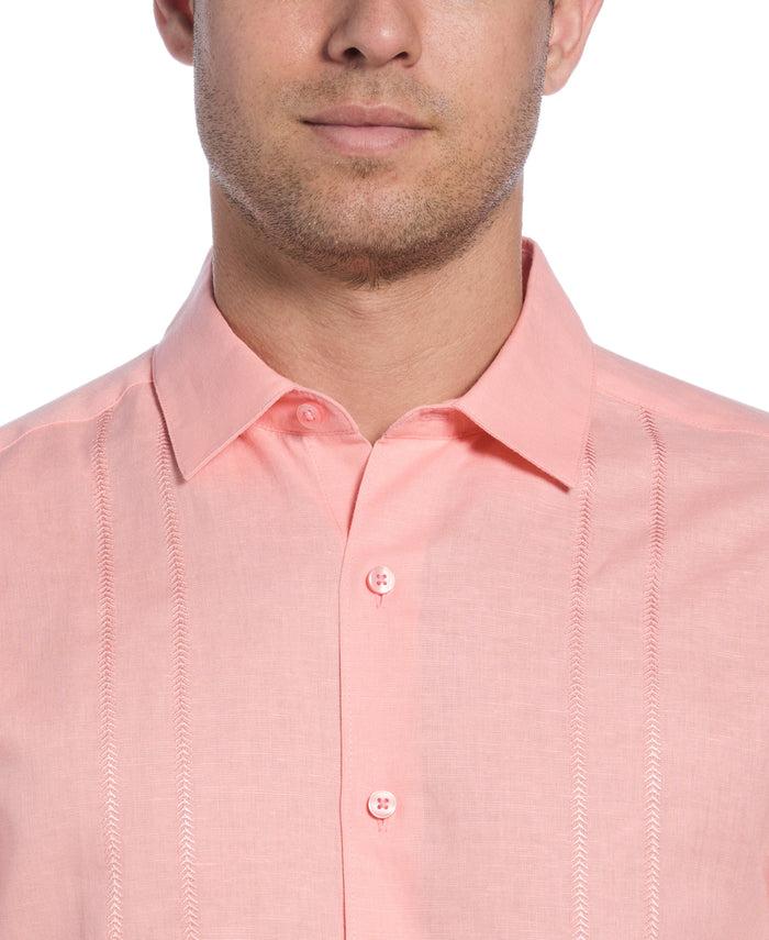 Cubavera Linen Blend Embroidered Panel Shirt Candlelight Peach