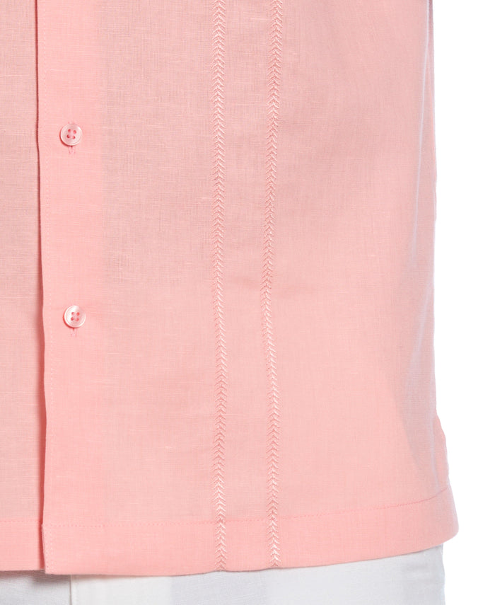 Cubavera Linen Blend Embroidered Panel Shirt Candlelight Peach