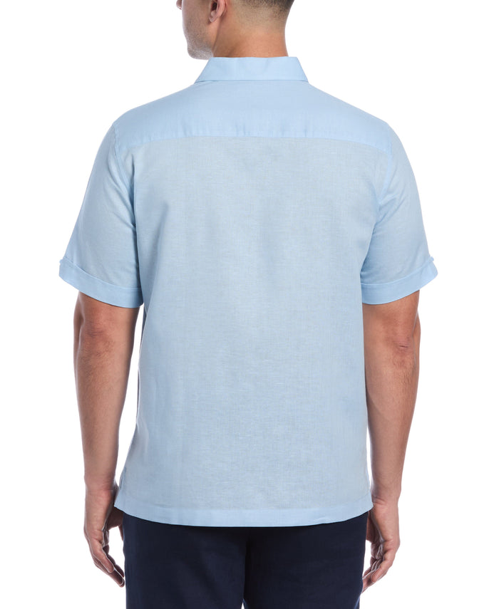 Cubavera Linen Blend Embroidered Panel Shirt Clear Sky