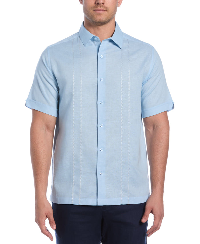 cubavera Linen Blend Embroidered Panel Shirt Clear Sky