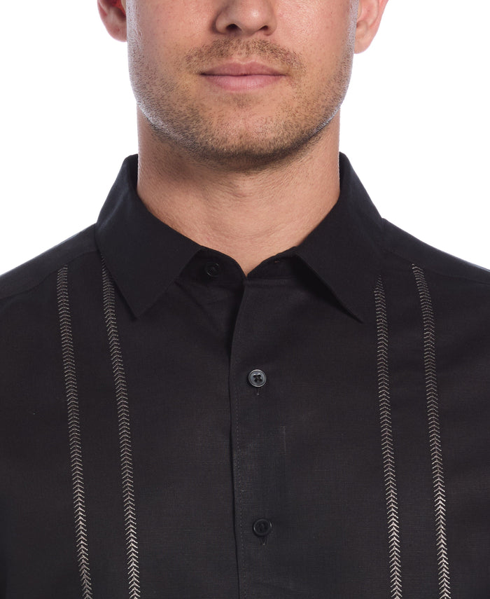 Cubavera Linen Blend Embroidered Panel Shirt Jet Black