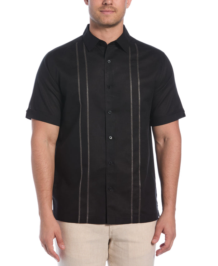 cubavera Linen Blend Embroidered Panel Shirt Jet Black