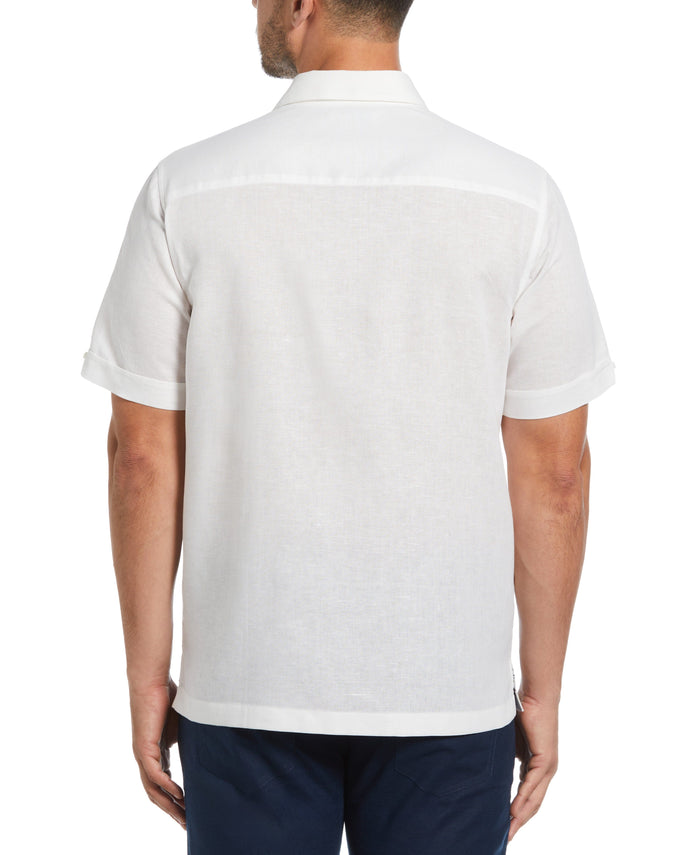 Cubavera Linen Blend Engineered Floral Print Shirt Brilliant White