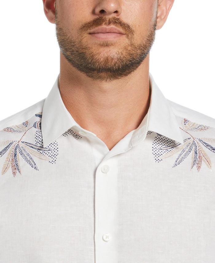 Cubavera Linen Blend Engineered Floral Print Shirt Brilliant White
