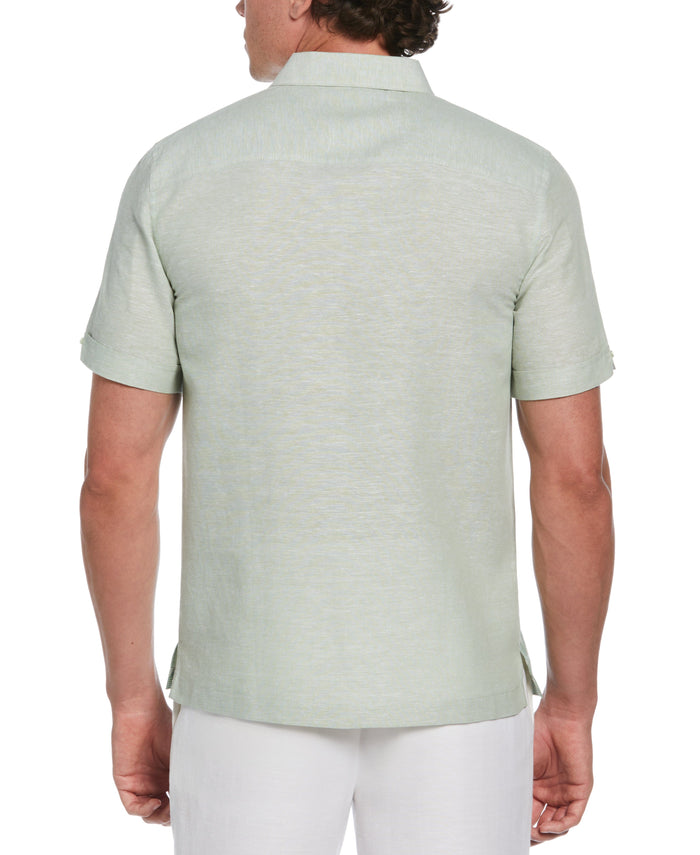 Cubavera Linen Blend Engineered Tropical Print Shirt Basil